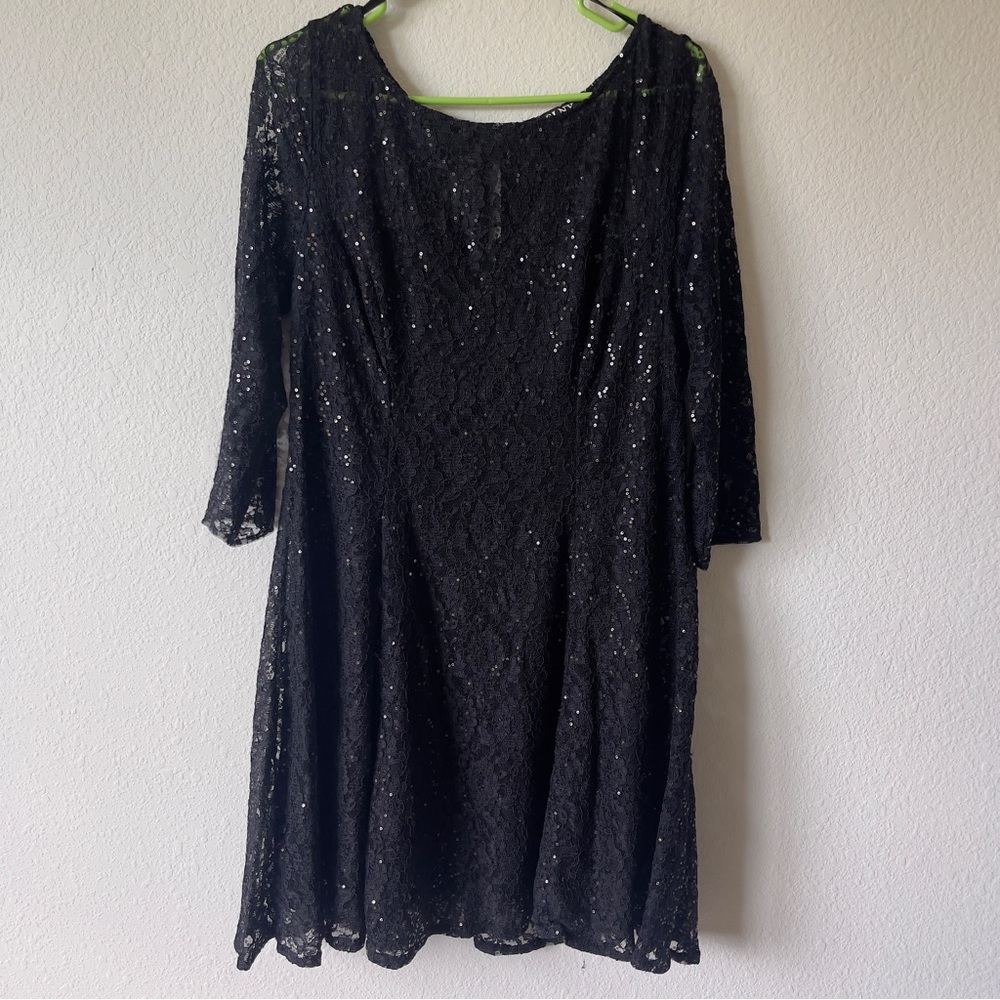 SLNY Black Lace Sequin Cocktail Dress | Size 16 | Black Sequin Formal Dress